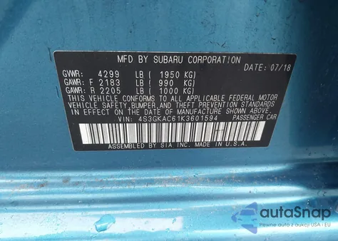 2019 Subaru Impreza 2.0I Premium z USA, uszkodzony, nr VIN 4S3GKAC61K3601594